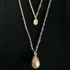 Gold Cake Gold & Crystal Double Chain Pendant Teardrop Necklace
